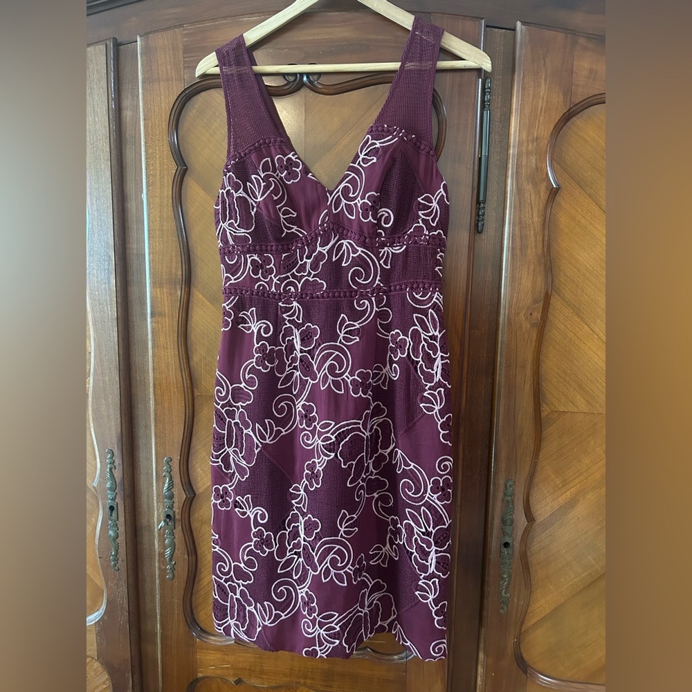 Anthropologie Moulinette Soeurs Wine/pink embroidered Midi Dress size 4 - Picture 3 of 8